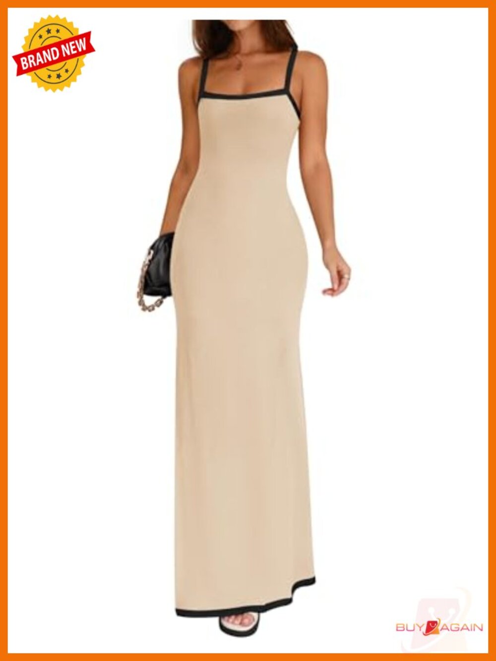 Viscose Elastane Bodycon Maxi Dress Spaghetti Strap Square Neck Beach